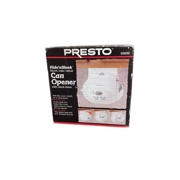 Vintage Presto Hide 'N Sleek Electric Can Opener With Clock/Timer For Under Cabi
